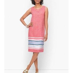 Talbots Linen Dress Sleeveless Sheath Sz2 Stripe Red Blue White Seaside Nautical